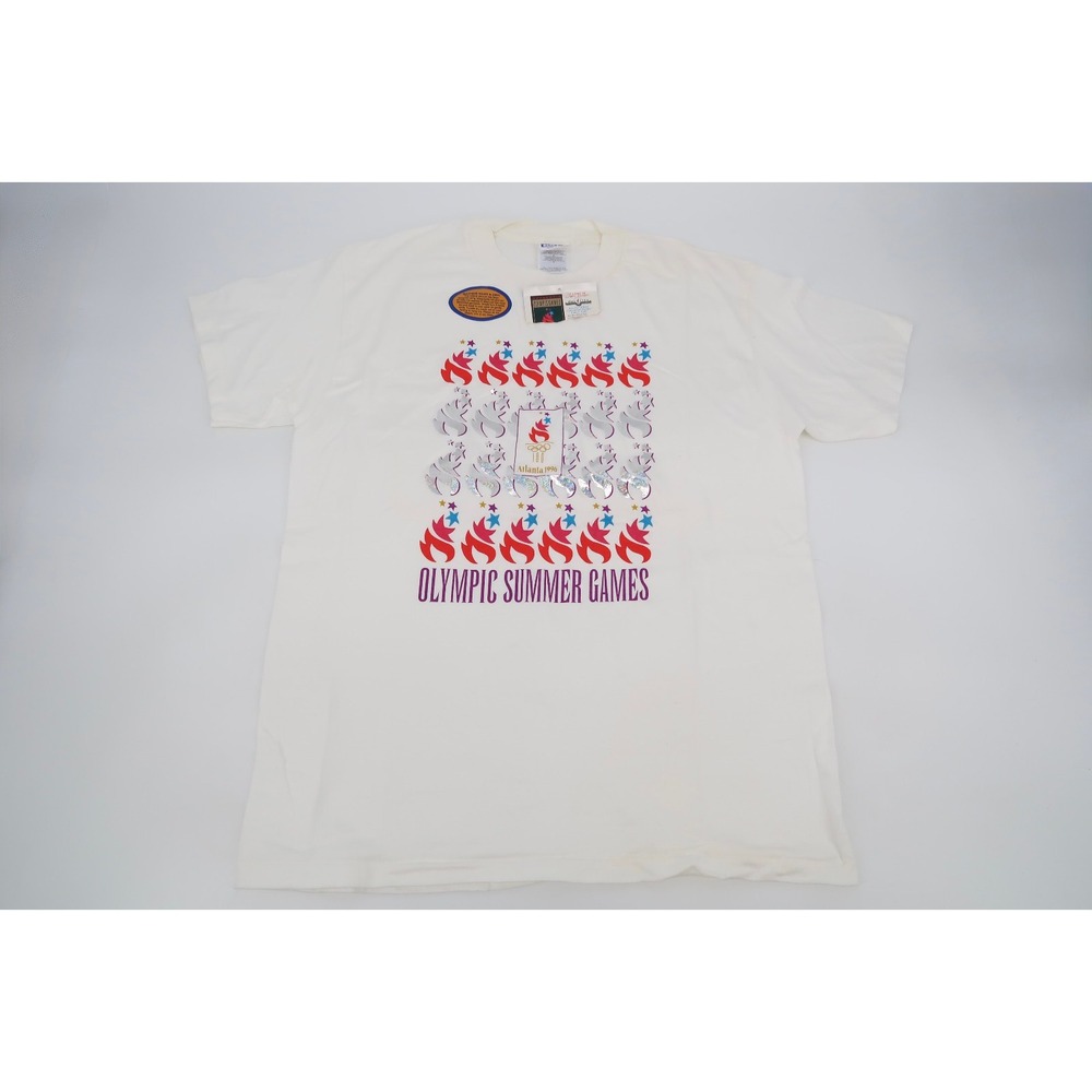 Vintage Holographic 1996 Olympics T Shirt Beefy Hanes White Mens Large NEW